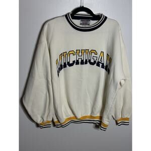 Vintage 90s University Of Michigan Crewneck Sweatshirt Embroidered Large Ivory